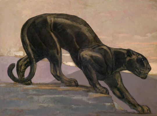 Paul JOUVE (1878-1973) - Panthère noire descendant d'un rocher. Vers 1932.